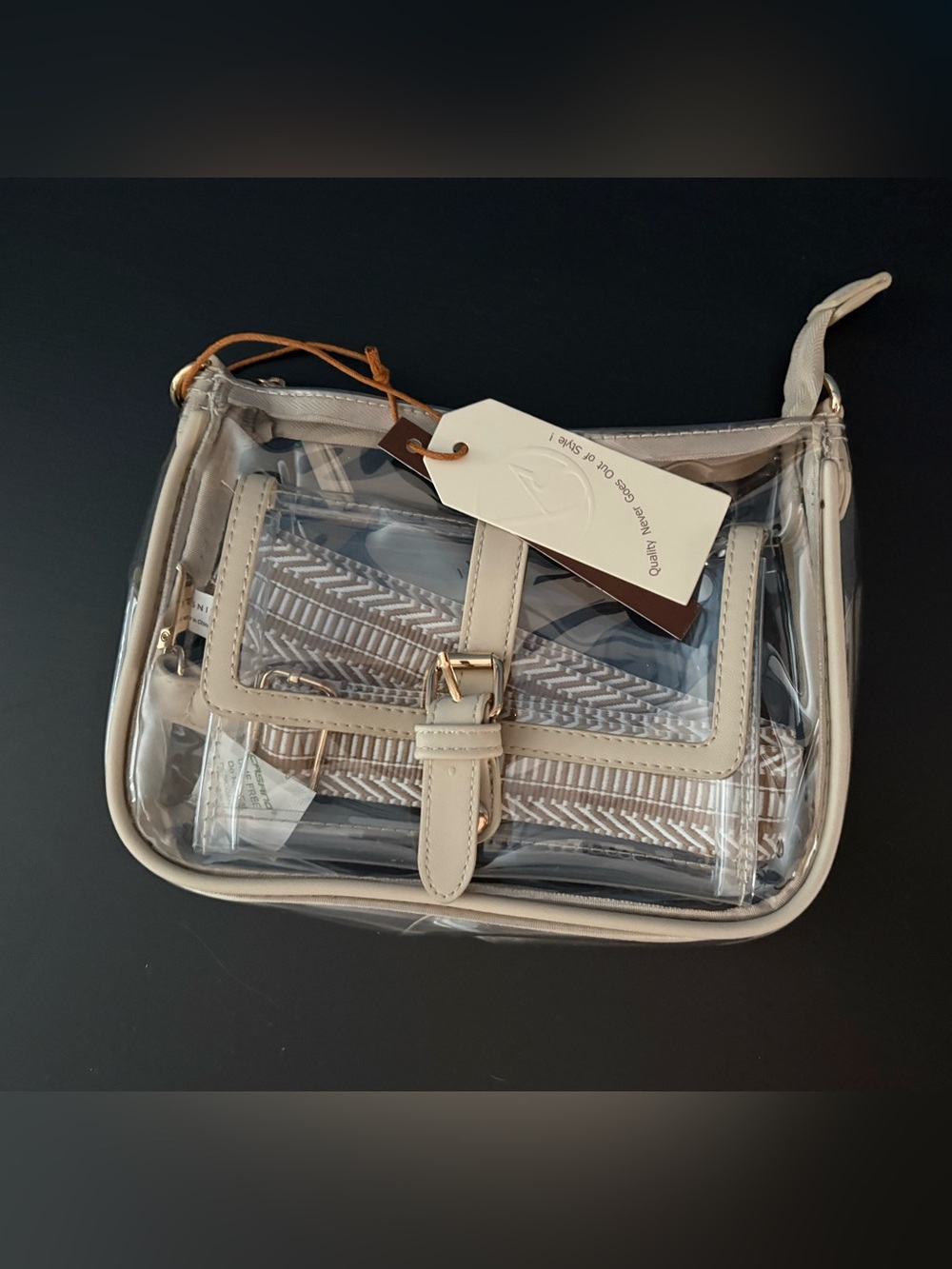 Beige Clear Crossbody Bag with Buckle Accent